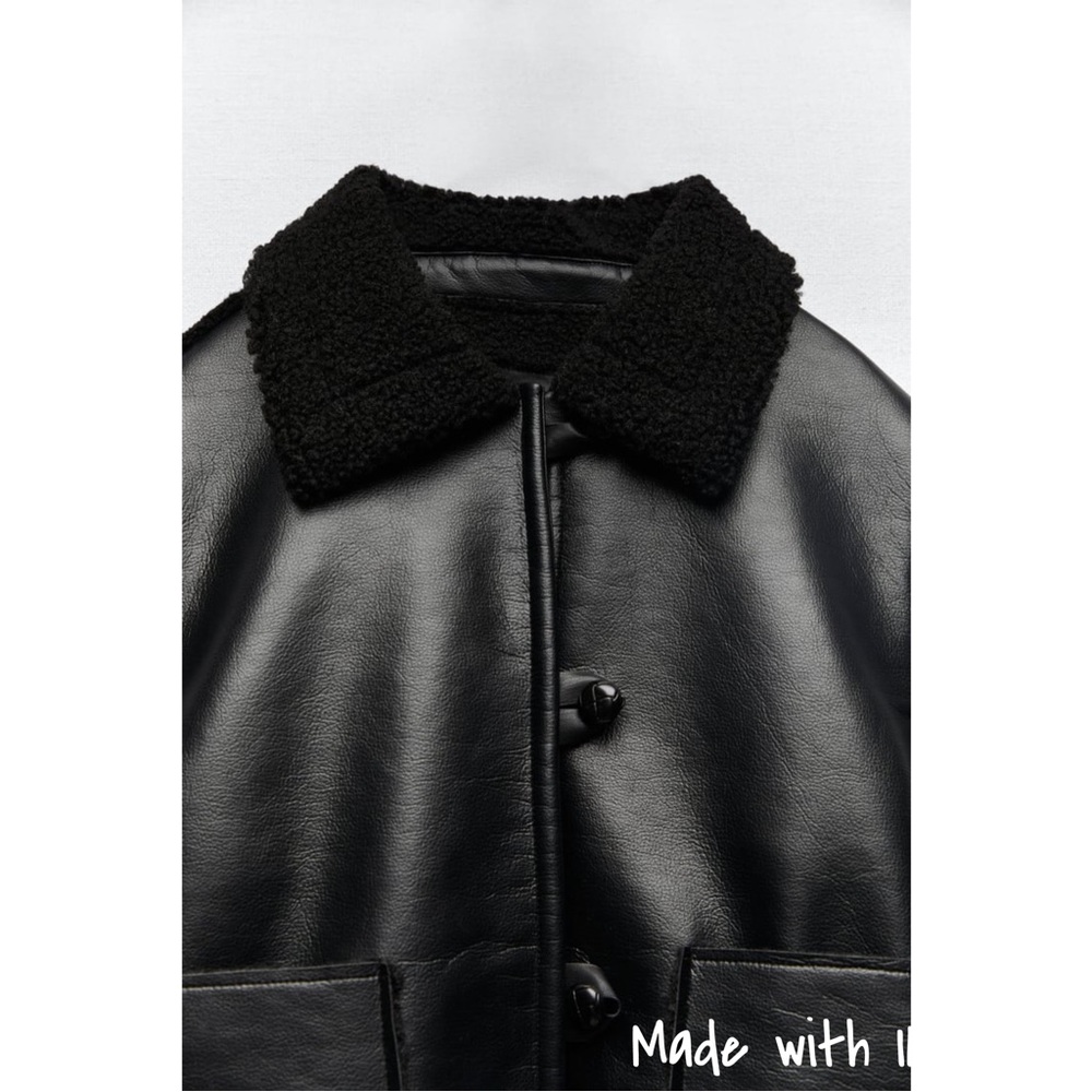 Zara Faux Leather Lined with Faux Shearling Jacket - Picture 7 of 16